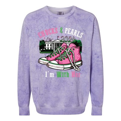 Chucks And Pearls 2024 Im With Her Women Voting Colorblast Crewneck Sweatshirt