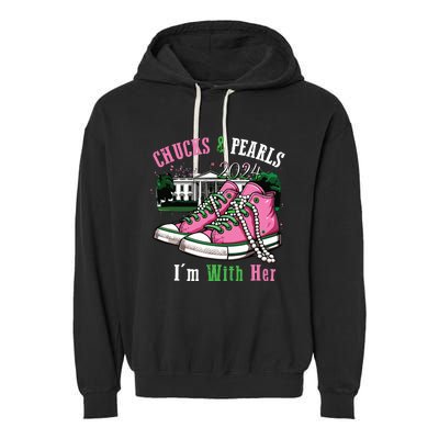 Chucks And Pearls 2024 Im With Her Women Voting Garment-Dyed Fleece Hoodie