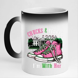 Chucks And Pearls 2024 Im With Her Women Voting 11oz Black Color Changing Mug