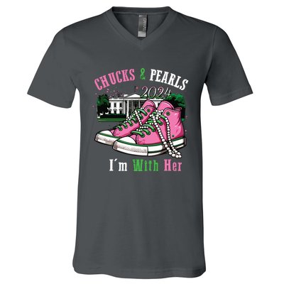 Chucks And Pearls 2024 Im With Her Women Voting V-Neck T-Shirt