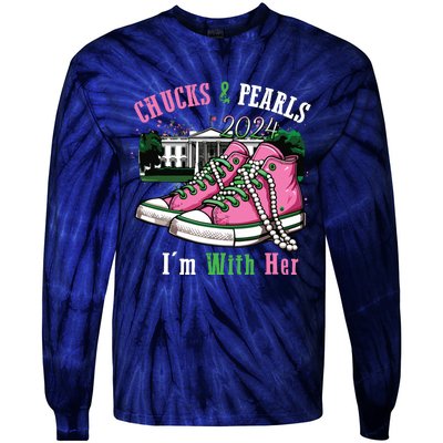 Chucks And Pearls 2024 Im With Her Women Voting Tie-Dye Long Sleeve Shirt