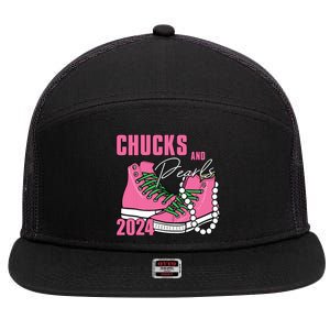 Chucks And Pearls Im With Her Kamala 2024 7 Panel Mesh Trucker Snapback Hat