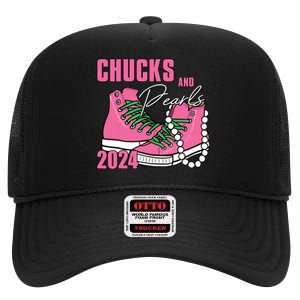 Chucks And Pearls Im With Her Kamala 2024 High Crown Mesh Back Trucker Hat