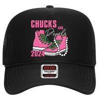 Chucks And Pearls Im With Her Kamala 2024 High Crown Mesh Back Trucker Hat