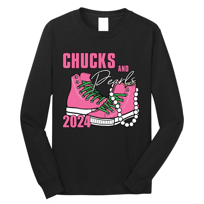 Chucks And Pearls Im With Her Kamala 2024 Long Sleeve Shirt