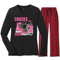 Chucks And Pearls Im With Her Kamala 2024 Women's Long Sleeve Flannel Pajama Set 