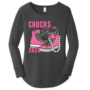 Chucks And Pearls Im With Her Kamala 2024 Women's Perfect Tri Tunic Long Sleeve Shirt