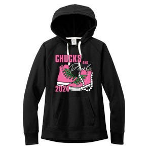 Chucks And Pearls Im With Her Kamala 2024 Women's Fleece Hoodie