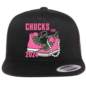 Chucks And Pearls Im With Her Kamala 2024 Flat Bill Trucker Hat