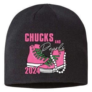 Chucks And Pearls Im With Her Kamala 2024 Sustainable Beanie