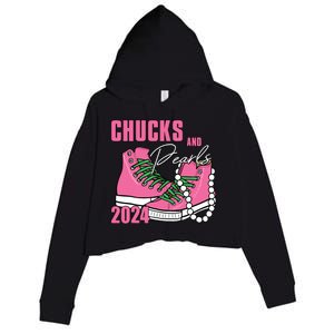 Chucks And Pearls Im With Her Kamala 2024 Crop Fleece Hoodie