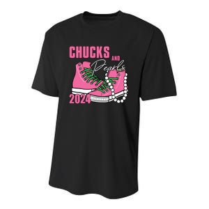 Chucks And Pearls Im With Her Kamala 2024 Youth Performance Sprint T-Shirt