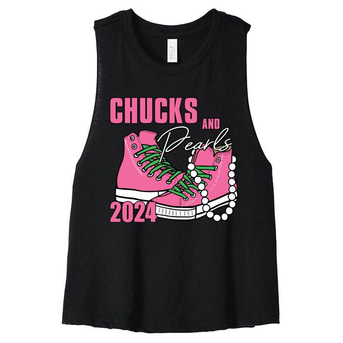 Chucks And Pearls Im With Her Kamala 2024 Women's Racerback Cropped Tank