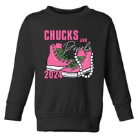 Chucks And Pearls Im With Her Kamala 2024 Toddler Sweatshirt