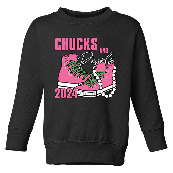 Chucks And Pearls Im With Her Kamala 2024 Toddler Sweatshirt