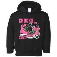 Chucks And Pearls Im With Her Kamala 2024 Toddler Hoodie