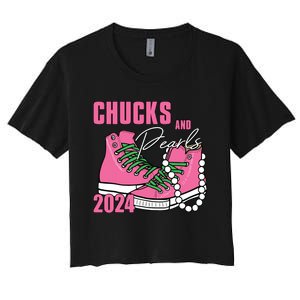 Chucks And Pearls Im With Her Kamala 2024 Women's Crop Top Tee