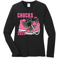 Chucks And Pearls Im With Her Kamala 2024 Ladies Long Sleeve Shirt