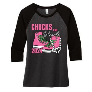 Chucks And Pearls Im With Her Kamala 2024 Women's Tri-Blend 3/4-Sleeve Raglan Shirt