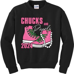 Chucks And Pearls Im With Her Kamala 2024 Kids Sweatshirt