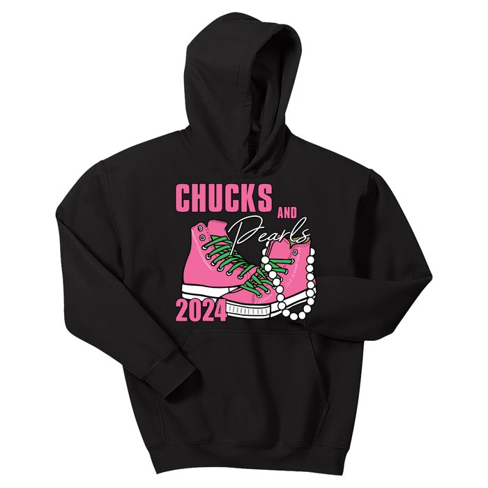 Chucks And Pearls Im With Her Kamala 2024 Kids Hoodie