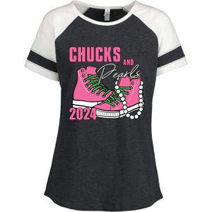 Chucks And Pearls Im With Her Kamala 2024 Enza Ladies Jersey Colorblock Tee