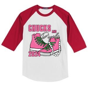 Chucks And Pearls Im With Her Kamala 2024 Kids Colorblock Raglan Jersey