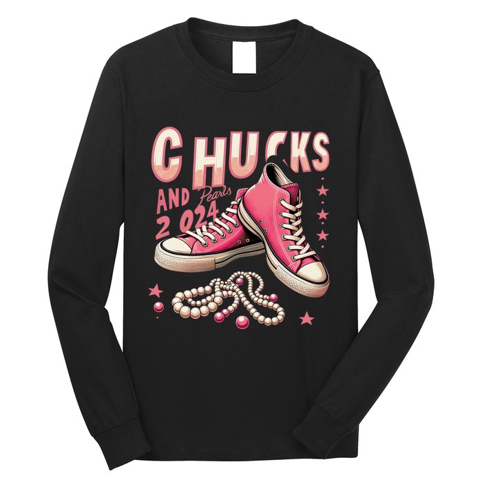 Chucks And Pearls 2024 President Election Day Kamala Harris Long Sleeve Shirt