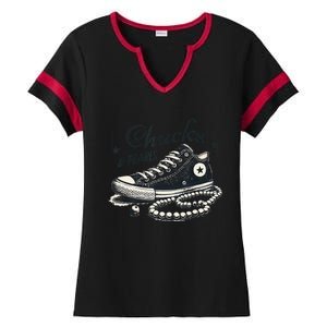 Chucks And Pearls IM With Her Kamala 2024 Ladies Halftime Notch Neck Tee