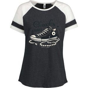 Chucks And Pearls IM With Her Kamala 2024 Enza Ladies Jersey Colorblock Tee