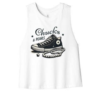 Chucks And Pearls IM With Her Kamala 2024 Women's Racerback Cropped Tank