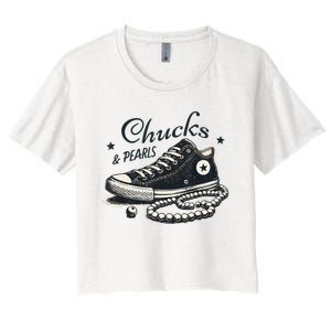 Chucks And Pearls IM With Her Kamala 2024 Women's Crop Top Tee