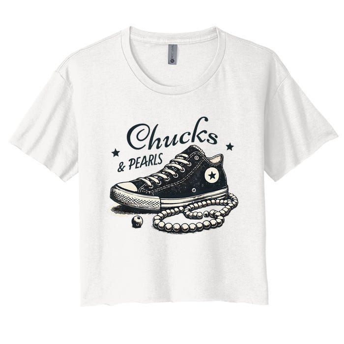 Chucks And Pearls IM With Her Kamala 2024 Women's Crop Top Tee