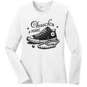 Chucks And Pearls IM With Her Kamala 2024 Ladies Long Sleeve Shirt