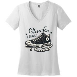 Chucks And Pearls IM With Her Kamala 2024 Women's V-Neck T-Shirt