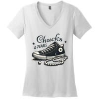 Chucks And Pearls IM With Her Kamala 2024 Women's V-Neck T-Shirt