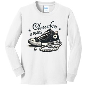 Chucks And Pearls IM With Her Kamala 2024 Kids Long Sleeve Shirt