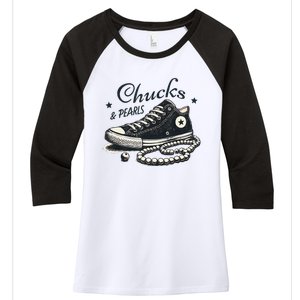 Chucks And Pearls IM With Her Kamala 2024 Women's Tri-Blend 3/4-Sleeve Raglan Shirt