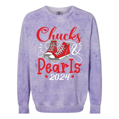 Chucks And Pearls Im With Her Kamala 2024 Colorblast Crewneck Sweatshirt