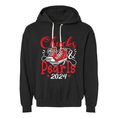 Chucks And Pearls Im With Her Kamala 2024 Garment-Dyed Fleece Hoodie