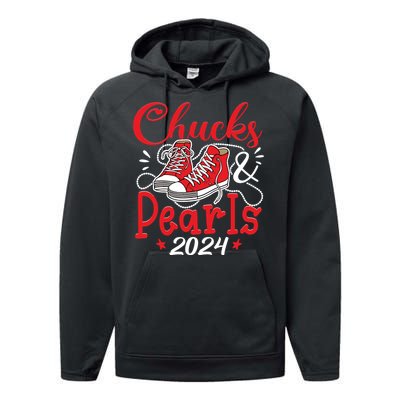 Chucks And Pearls Im With Her Kamala 2024 Performance Fleece Hoodie