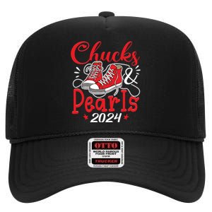 Chucks And Pearls Im With Her Kamala 2024 High Crown Mesh Back Trucker Hat