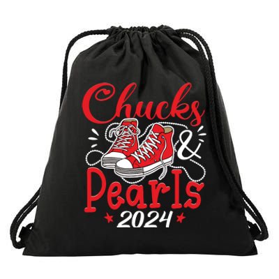 Chucks And Pearls Im With Her Kamala 2024 Drawstring Bag