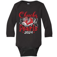 Chucks And Pearls Im With Her Kamala 2024 Baby Long Sleeve Bodysuit