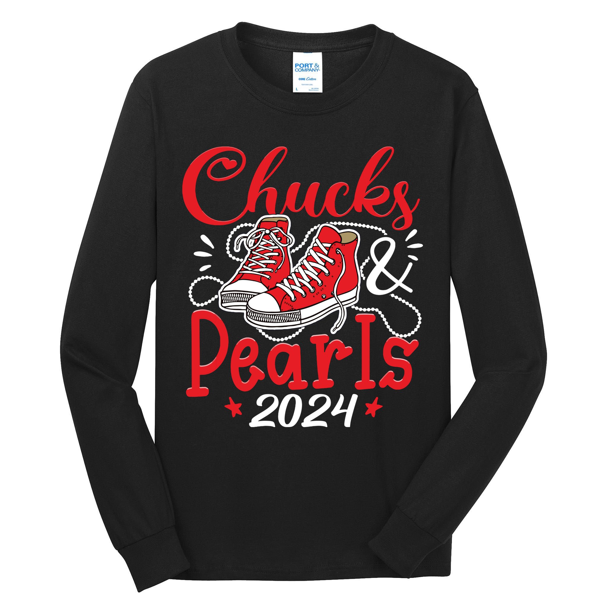 Chucks And Pearls Im With Her Kamala 2024 Tall Long Sleeve T-Shirt