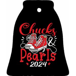 Chucks And Pearls Im With Her Kamala 2024 Ceramic Bell Ornament