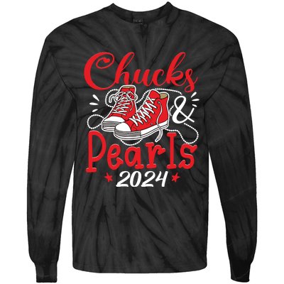 Chucks And Pearls Im With Her Kamala 2024 Tie-Dye Long Sleeve Shirt