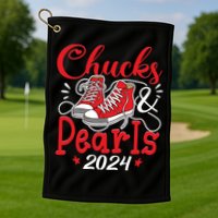 Chucks And Pearls Im With Her Kamala 2024 Golf Towel