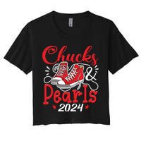 Chucks And Pearls Im With Her Kamala 2024 Women's Crop Top Tee