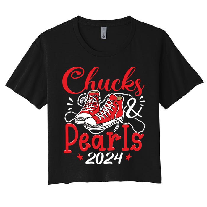 Chucks And Pearls Im With Her Kamala 2024 Women's Crop Top Tee